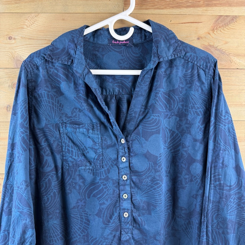 Fresh Produce Womens Shirt Roll Tab Pullover Seashell‎ Nautical Beach Coastal XL - Picture 2 of 8